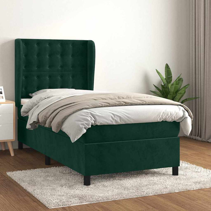 kontinentalseng med madras 100x200 cm fløjl mørkegrøn