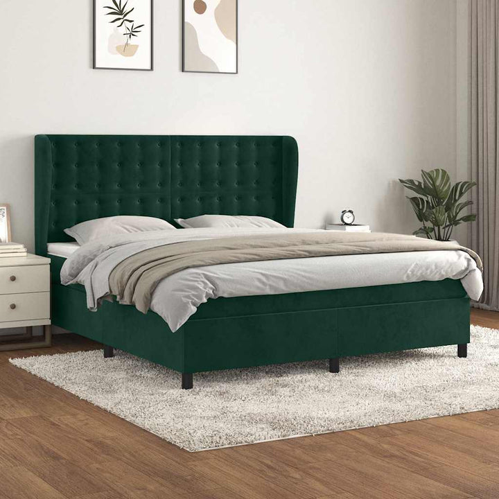 kontinentalseng med madras 180x200 cm fløjl mørkegrøn