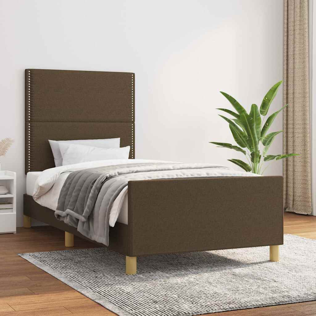 Sengeramme uden madras Mørkebrun 90x190 cm Stof