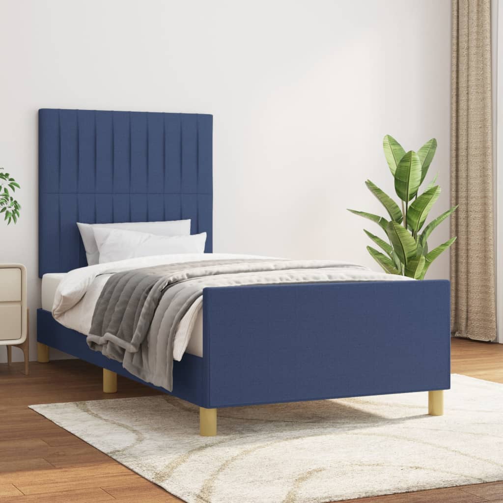 sengeramme uden madras 90x190 cm stof blå