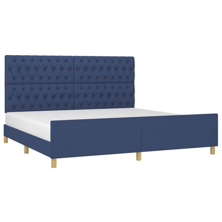 sengeramme med sengegavl 200x200 cm stof blå