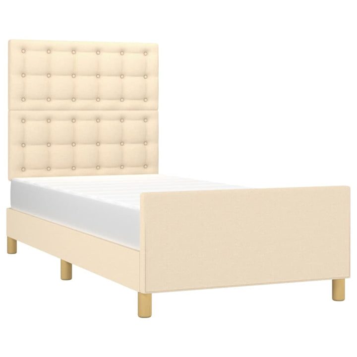 sengeramme med sengegavl 80x200 cm stof cremefarvet