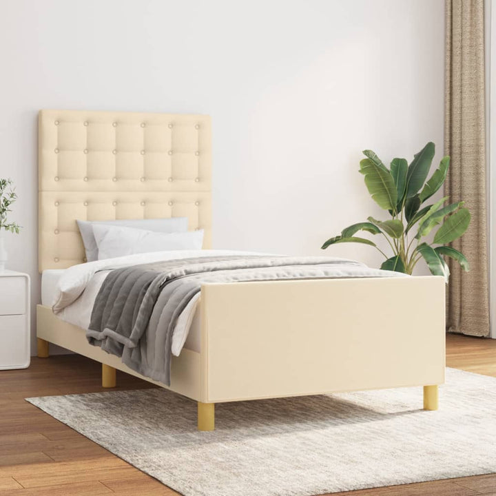 sengeramme med sengegavl 80x200 cm stof cremefarvet