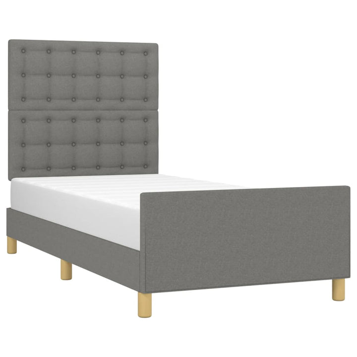 sengeramme med sengegavl 90x190 cm stof mørkegrå