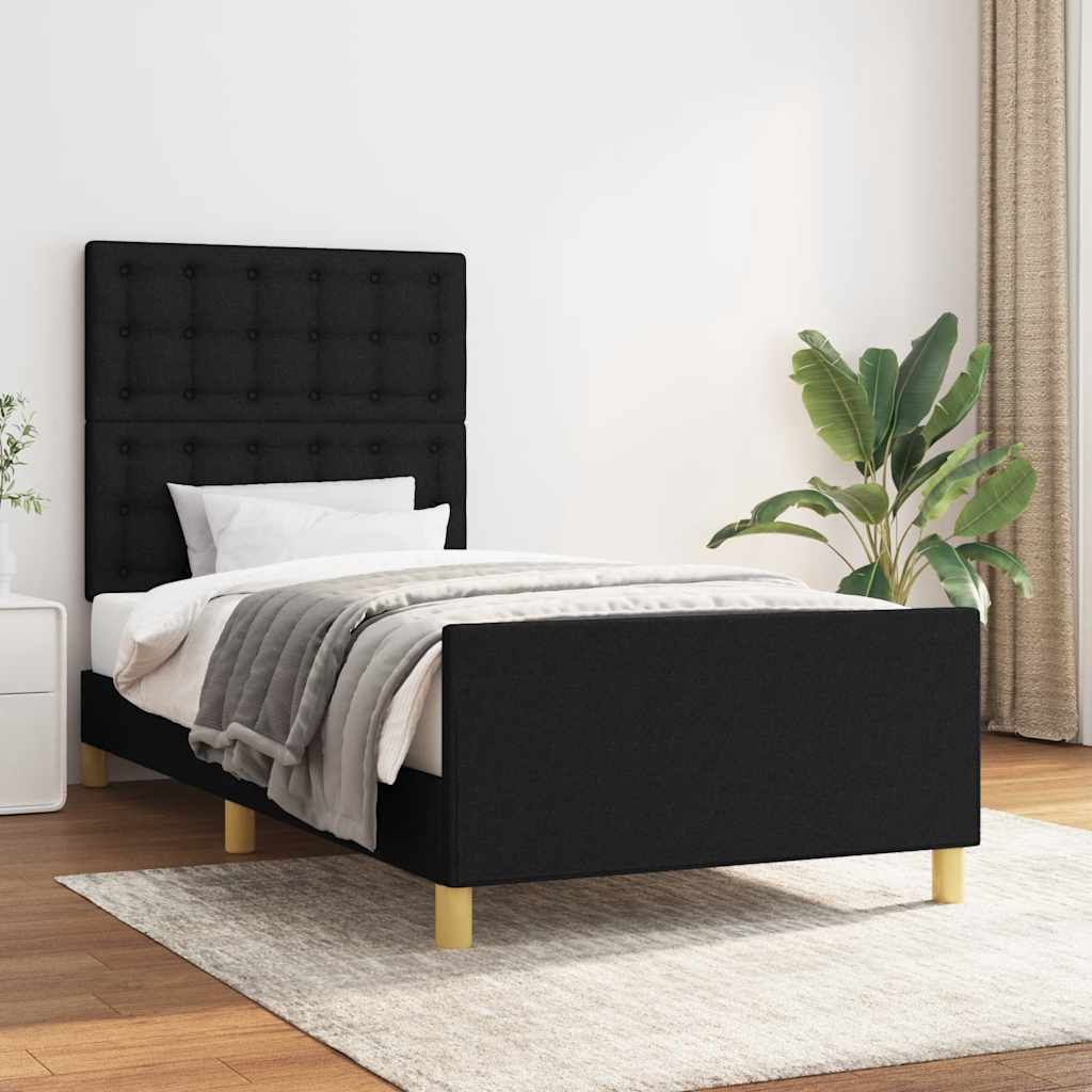 sengeramme med sengegavl 90x190 cm stof sort