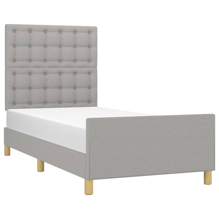sengeramme med sengegavl 90x200 cm stof lysegrå
