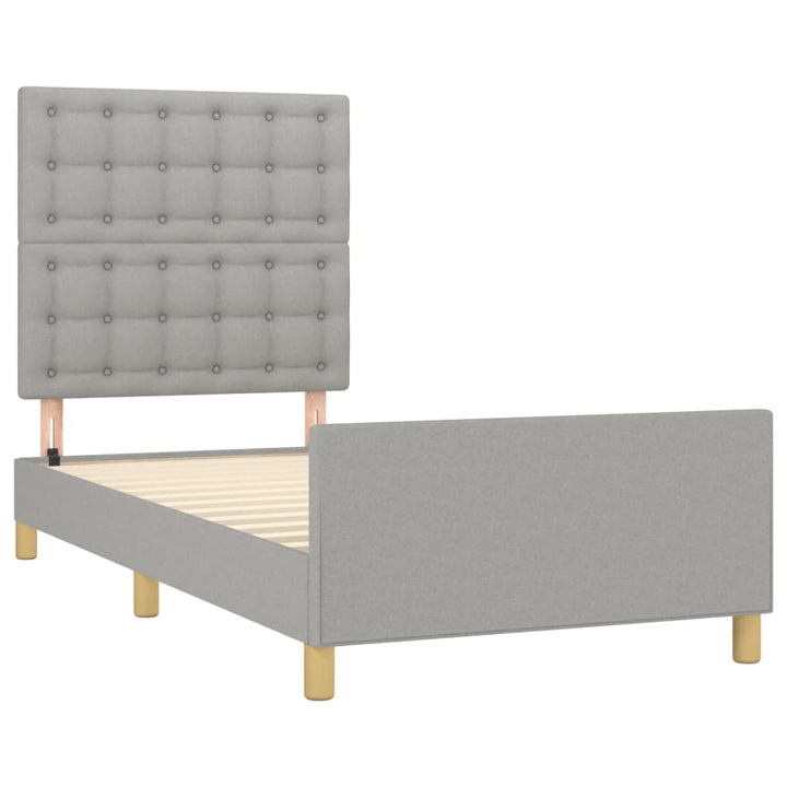 sengeramme med sengegavl 90x200 cm stof lysegrå