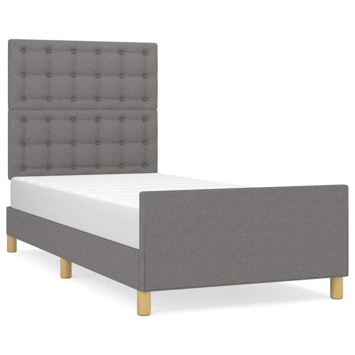 sengeramme med sengegavl 90x200 cm stof mørkegrå