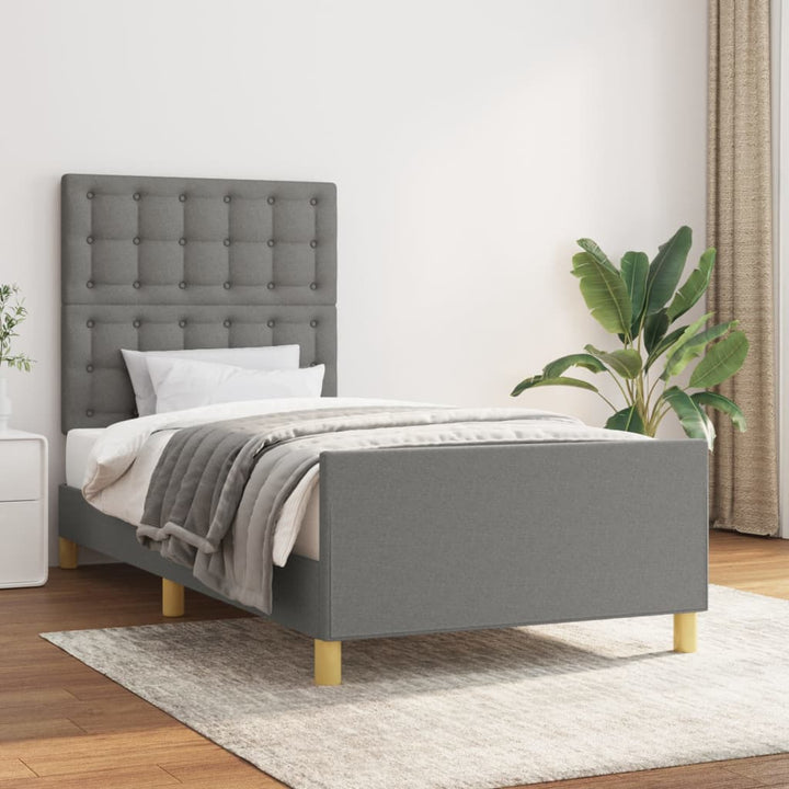sengeramme med sengegavl 90x200 cm stof mørkegrå