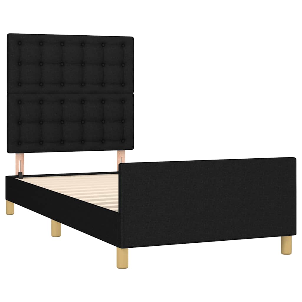 sengeramme med sengegavl 90x200 cm stof sort
