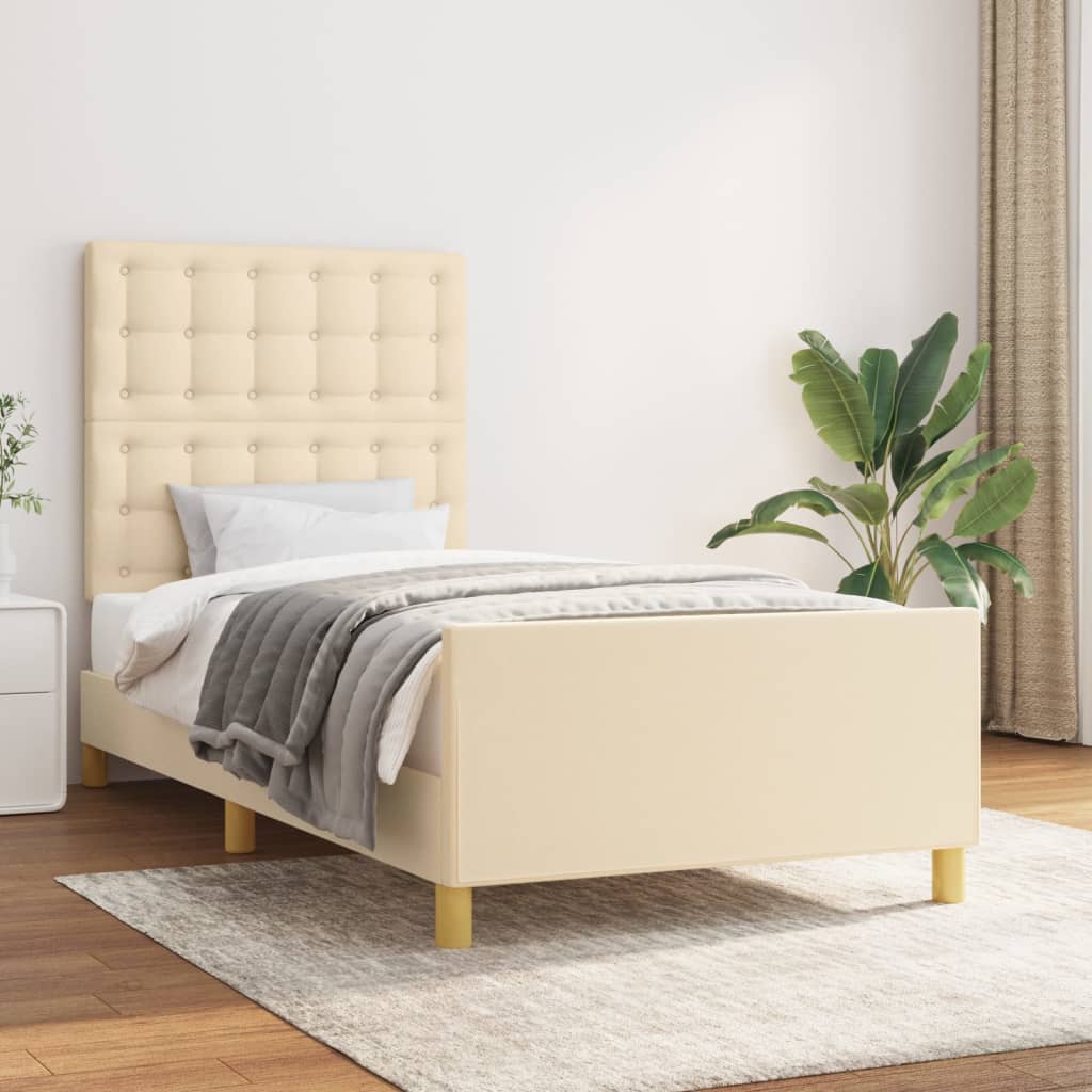 sengeramme uden madras 90x200 cm stof cremefarvet