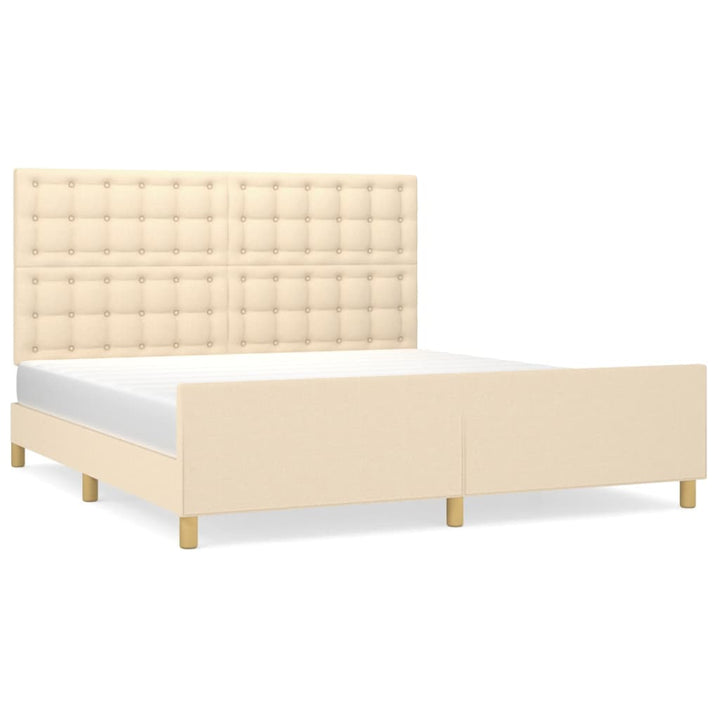 sengeramme med sengegavl 180x200 cm stof cremefarvet