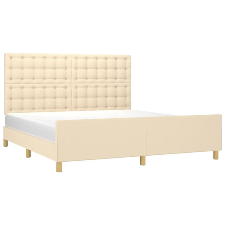 sengeramme med sengegavl 180x200 cm stof cremefarvet
