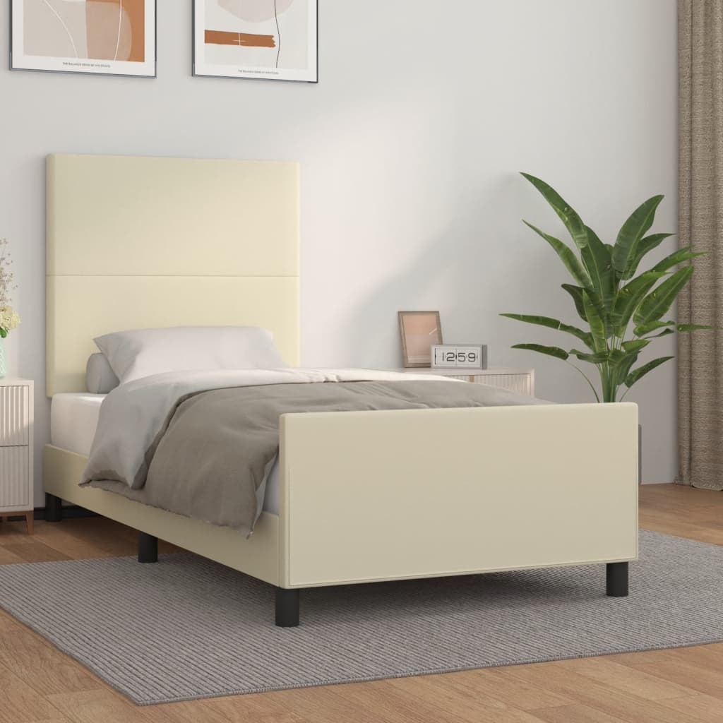 sengeramme med sengegavl 80x200 cm kunstlæder cremefarvet