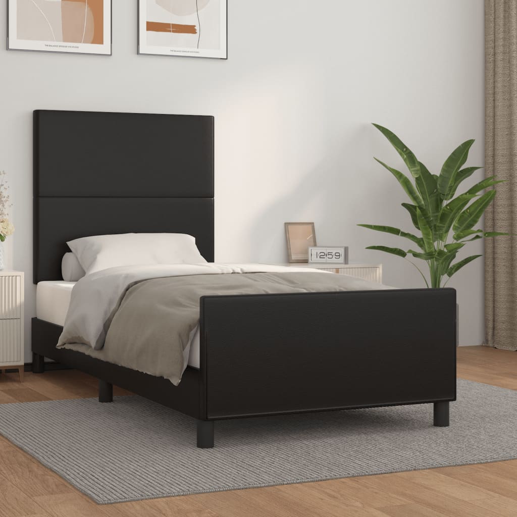 sengeramme med sengegavl 90x190 cm kunstlæder sort
