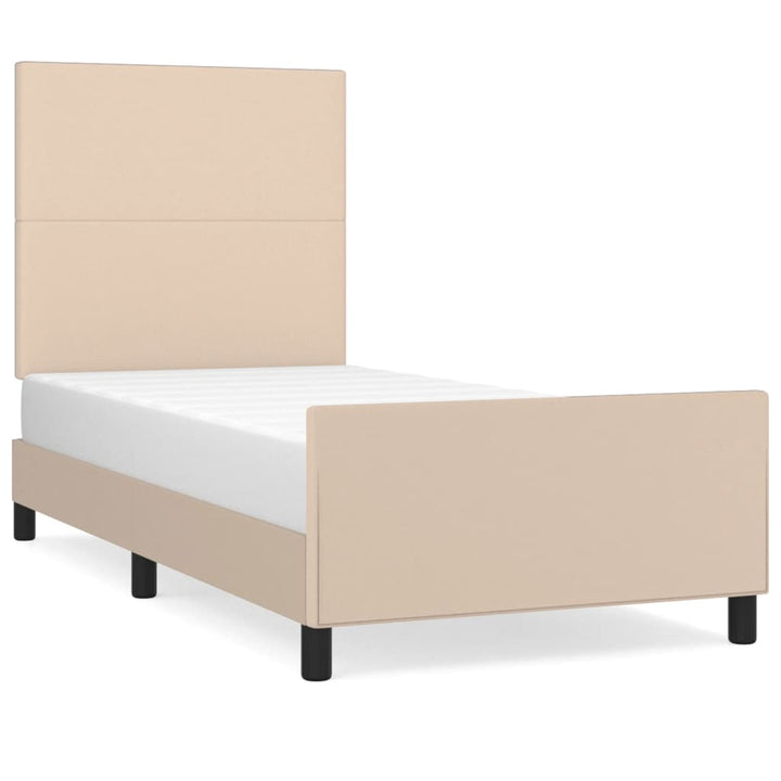 sengeramme med sengegavl 90x190 cm kunstlæder cappuccinofarvet