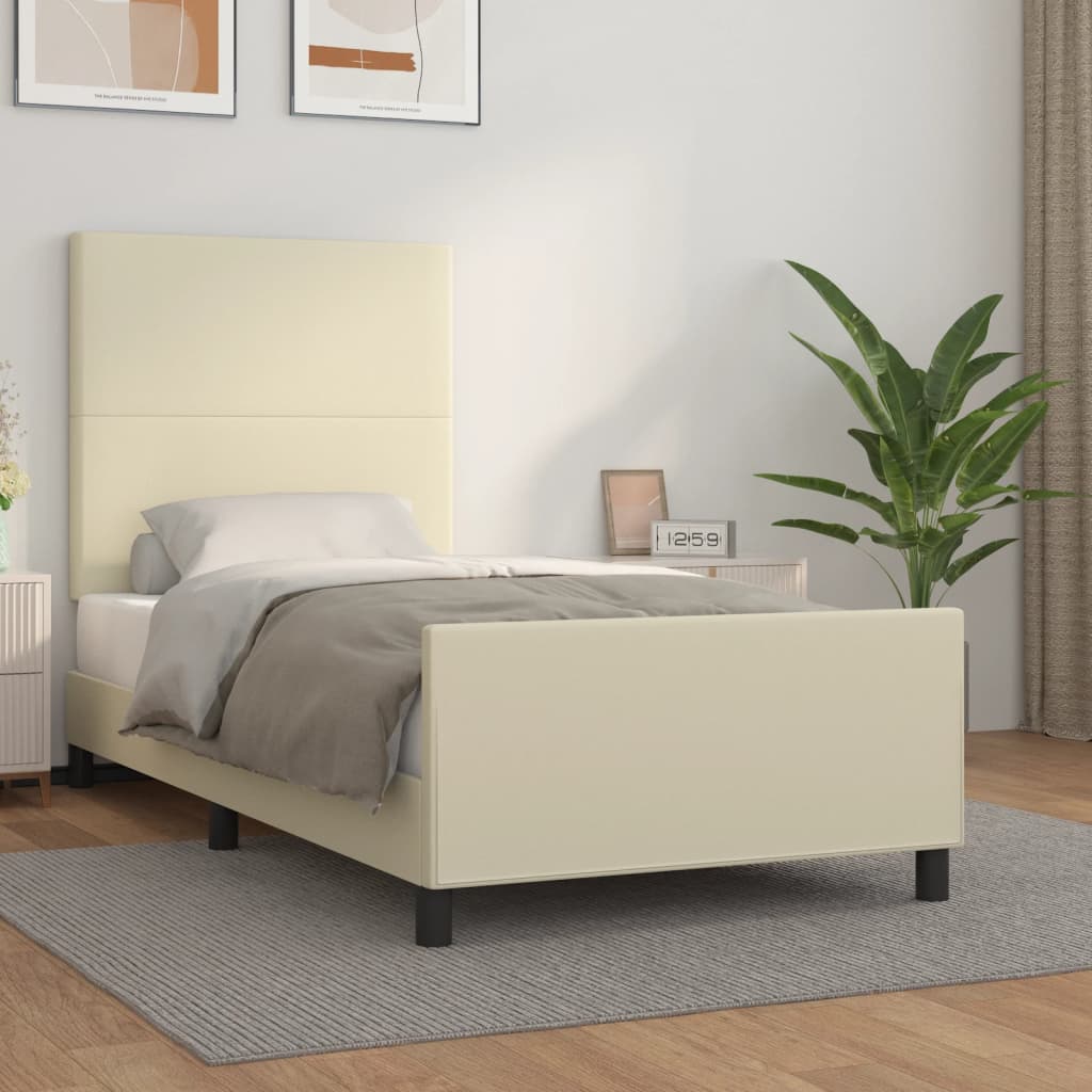 sengeramme med sengegavl 90x200 cm kunstlæder cremefarvet