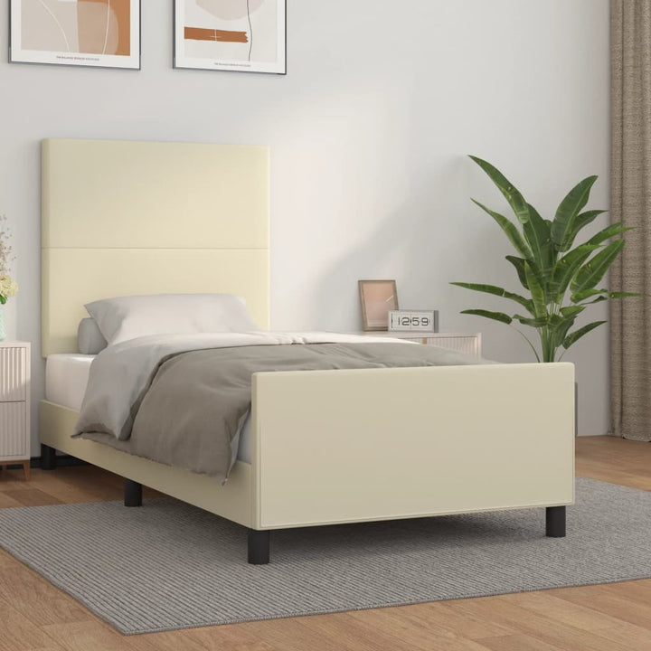 sengeramme med sengegavl 90x200 cm kunstlæder cremefarvet