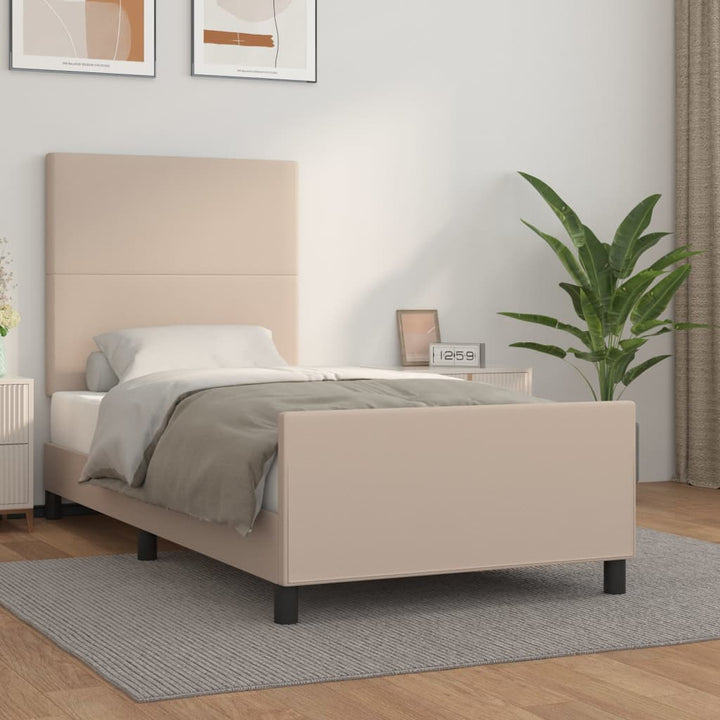sengeramme med sengegavl 100x200 cm kunstlæder cappuccinofarvet