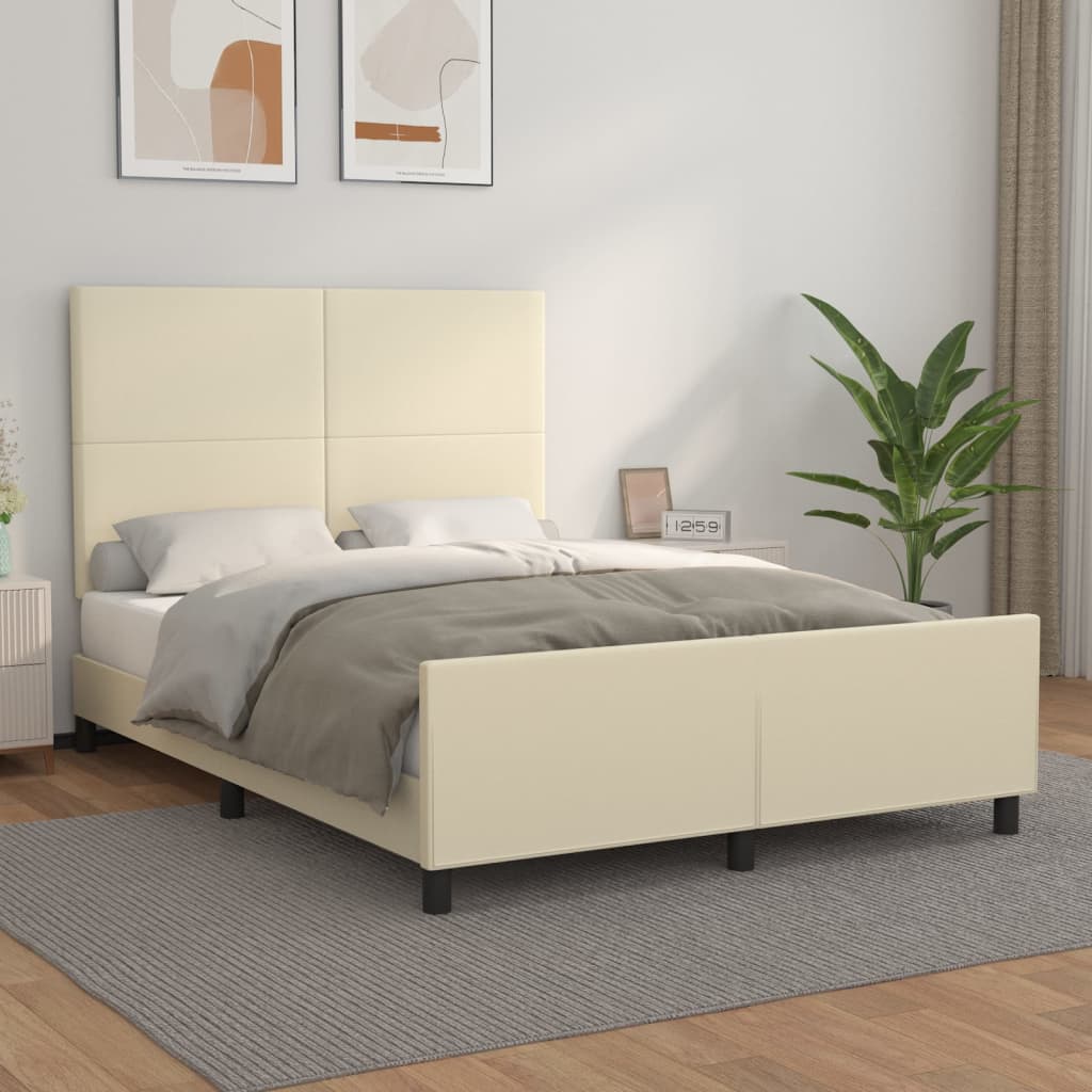 sengeramme med sengegavl 140x190 cm kunstlæder cremefarvet