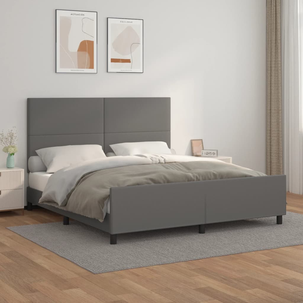 sengeramme med sengegavl 160x200 cm kunstlæder grå