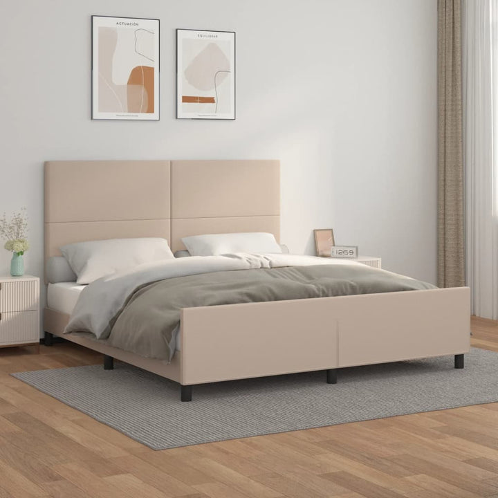 sengeramme med sengegavl 180x200 cm kunstlæder cappuccinofarvet