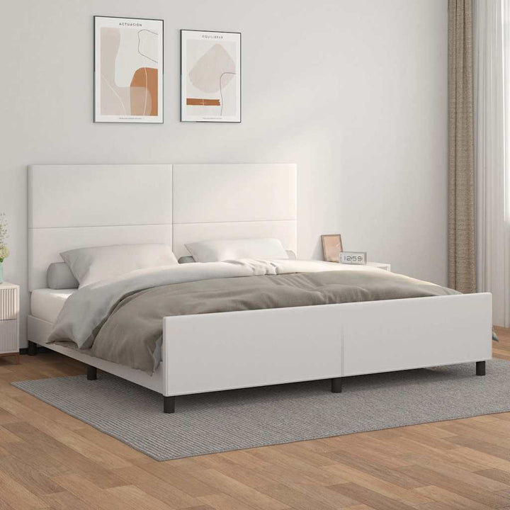 sengeramme med sengegavl 200x200 cm kunstlæder hvid