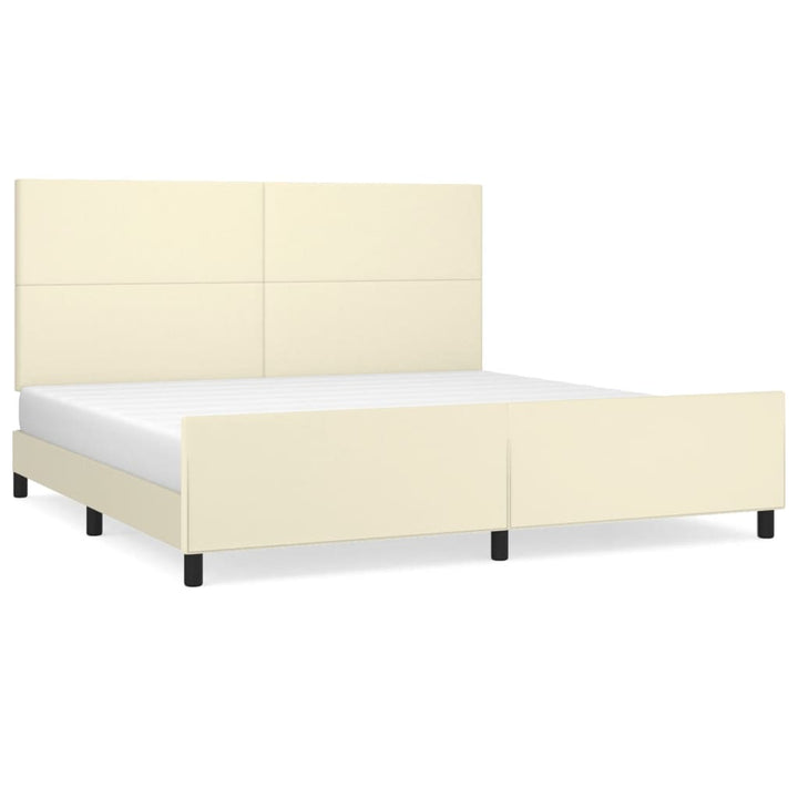 sengeramme med sengegavl 200x200 cm kunstlæder cremefarvet