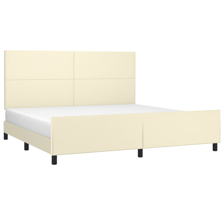 sengeramme med sengegavl 200x200 cm kunstlæder cremefarvet