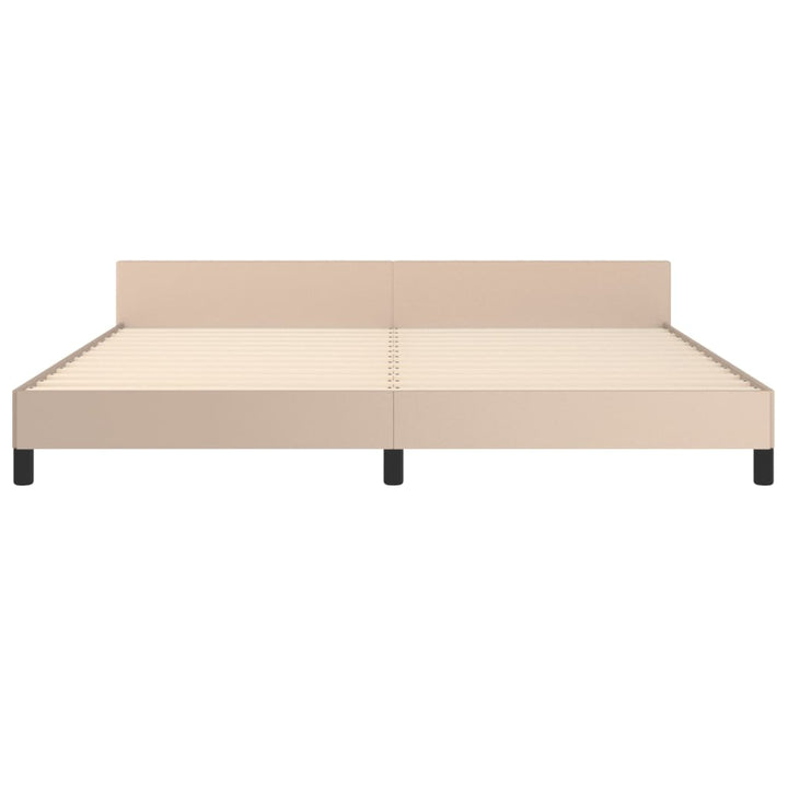 sengeramme med sengegavl 200x200 cm kunstlæder cappuccinofarvet