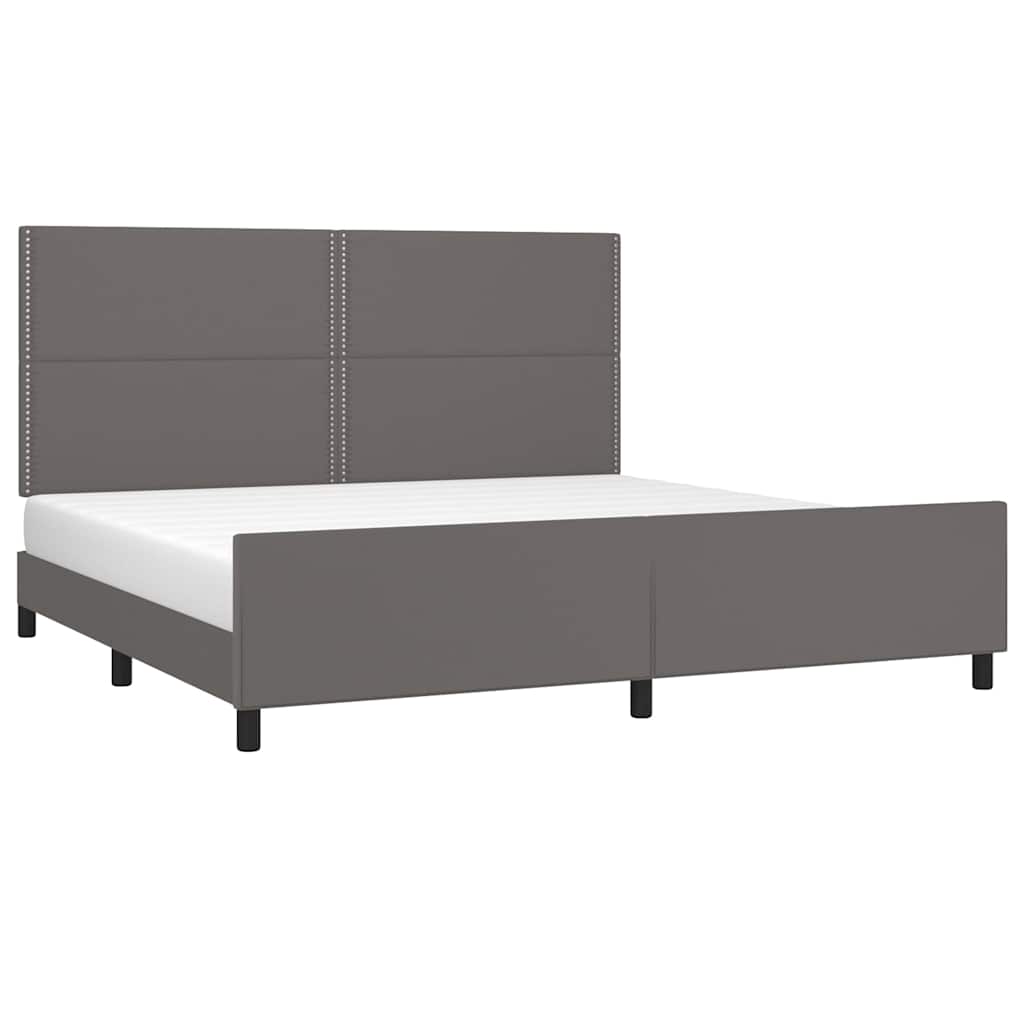 sengeramme med sengegavl 200x200 cm kunstlæder grå