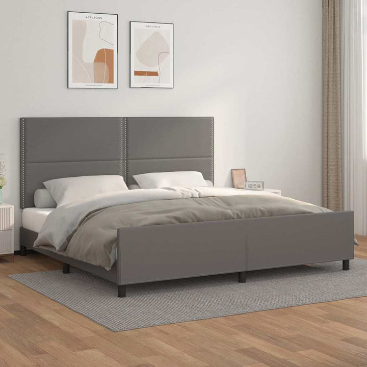 sengeramme med sengegavl 200x200 cm kunstlæder grå