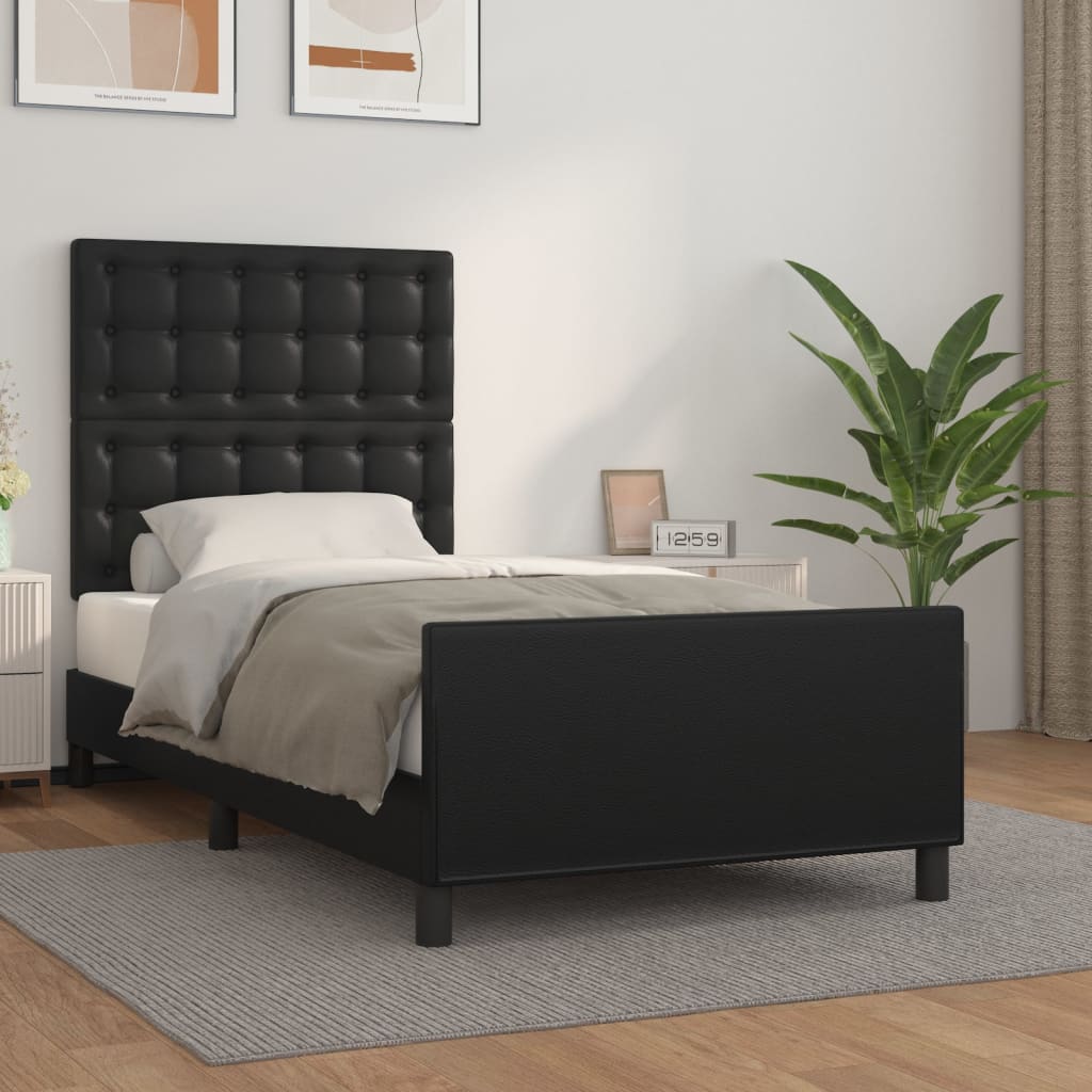 sengeramme med sengegavl 90x190 cm kunstlæder sort