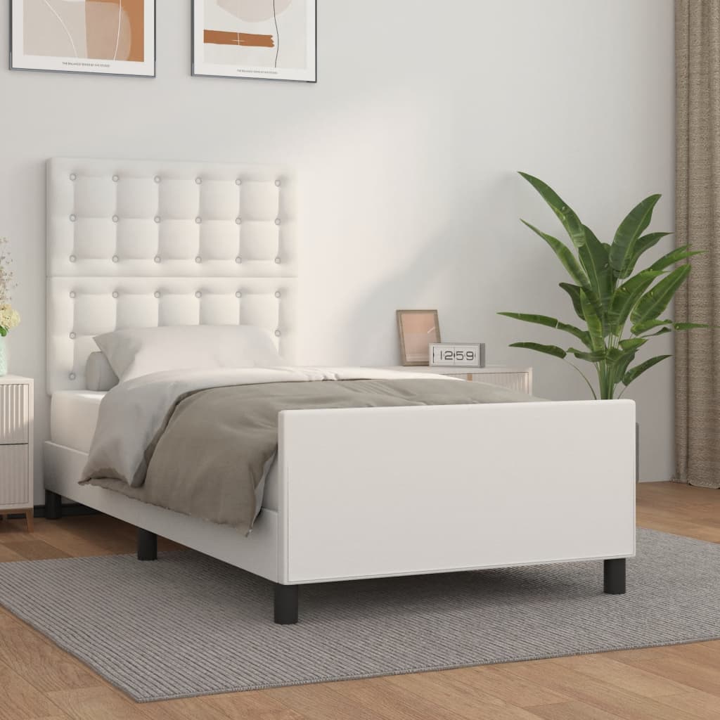 sengeramme med sengegavl 90x190 cm kunstlæder hvid