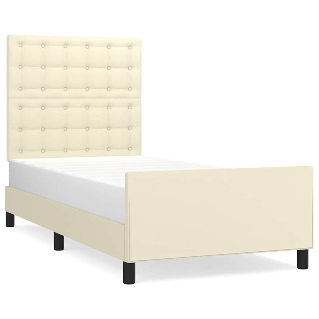 sengeramme med sengegavl 90x190 cm kunstlæder cremefarvet