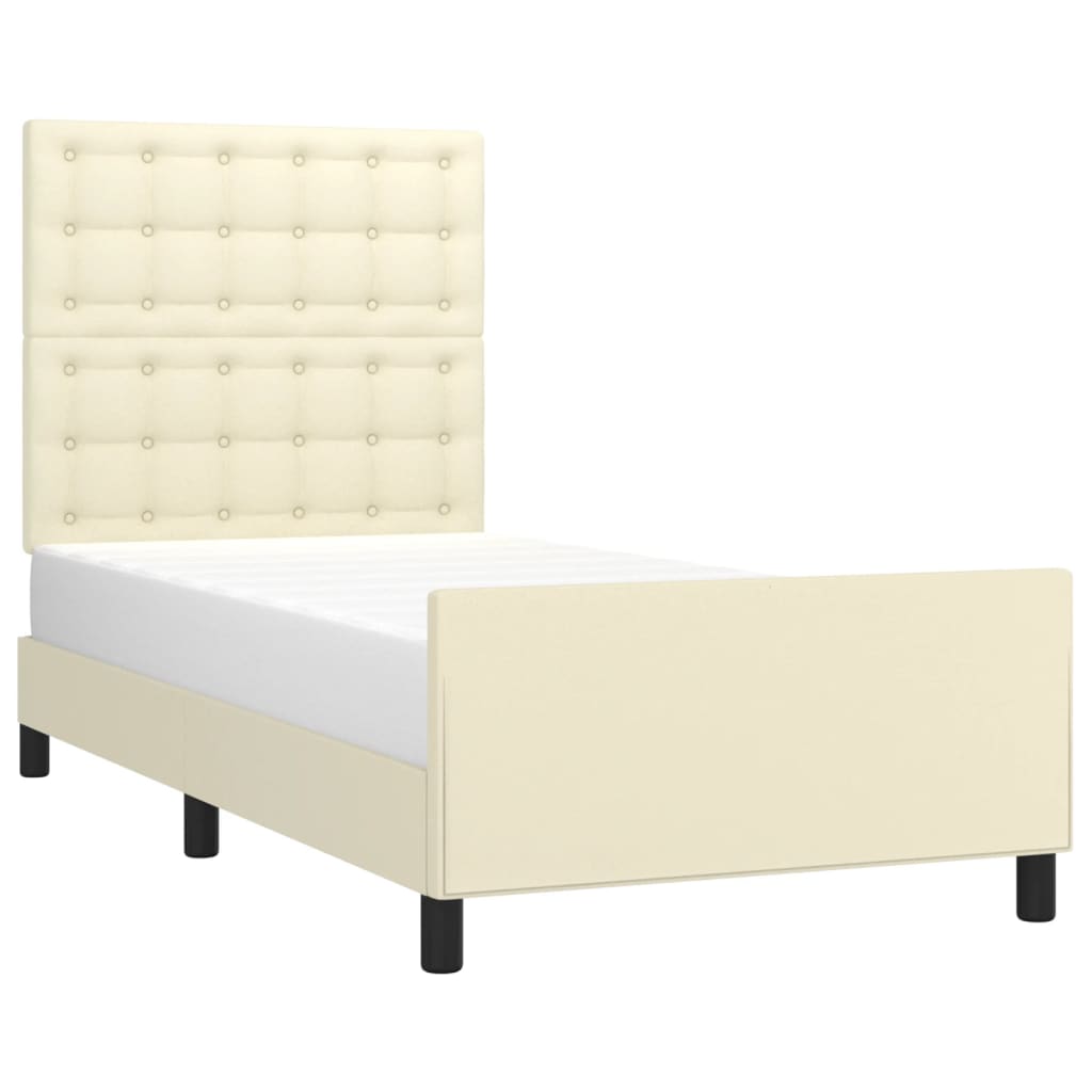 sengeramme med sengegavl 90x190 cm kunstlæder cremefarvet