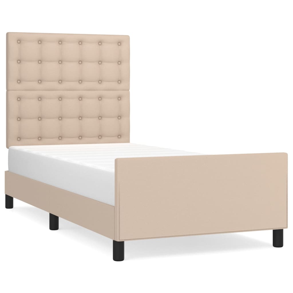 sengeramme med sengegavl 90x190 cm kunstlæder cappuccinofarvet