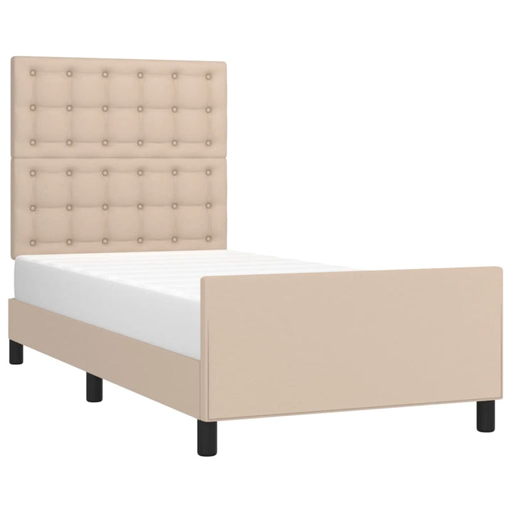 sengeramme med sengegavl 90x190 cm kunstlæder cappuccinofarvet