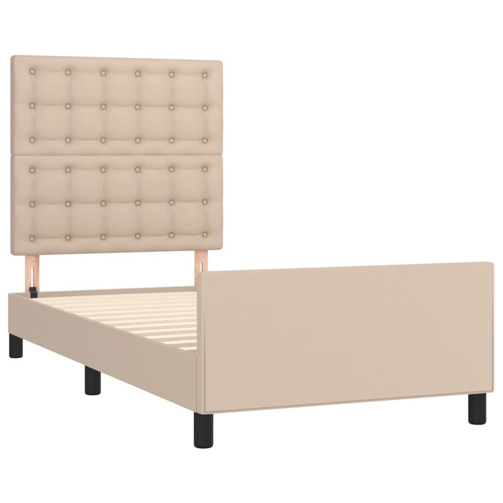 sengeramme med sengegavl 90x190 cm kunstlæder cappuccinofarvet