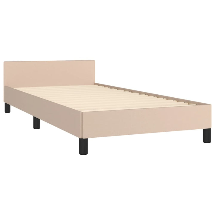 sengeramme med sengegavl 90x190 cm kunstlæder cappuccinofarvet