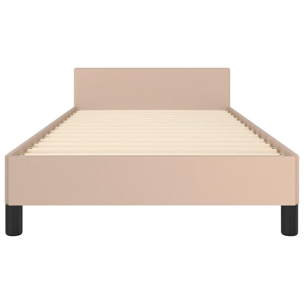 sengeramme med sengegavl 90x190 cm kunstlæder cappuccinofarvet