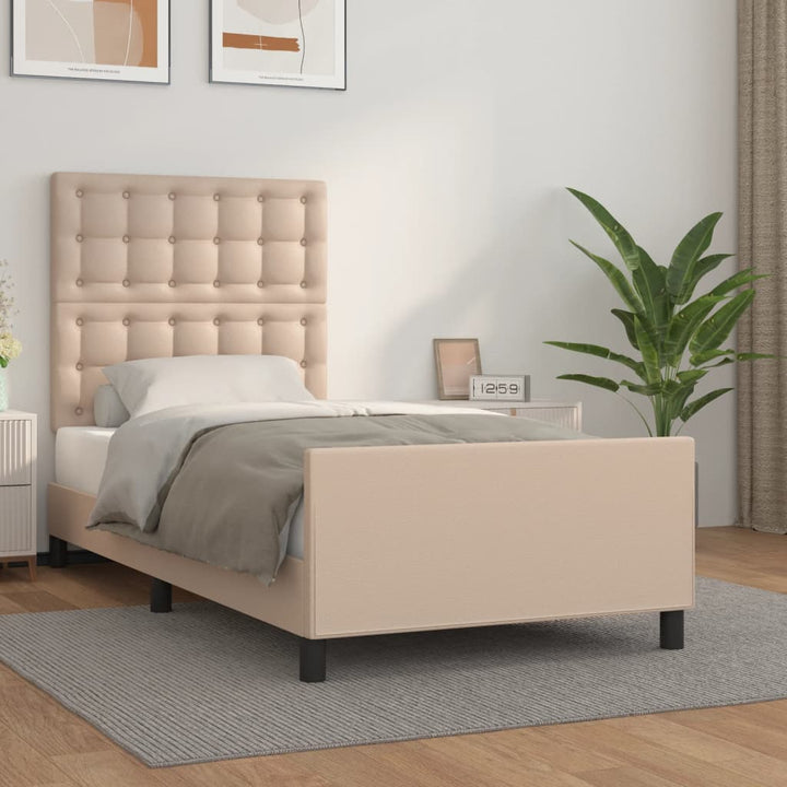 sengeramme med sengegavl 90x190 cm kunstlæder cappuccinofarvet