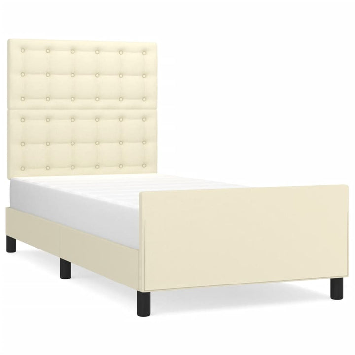 sengeramme med sengegavl 90x200 cm kunstlæder cremefarvet