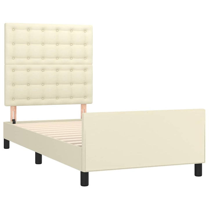 sengeramme med sengegavl 90x200 cm kunstlæder cremefarvet