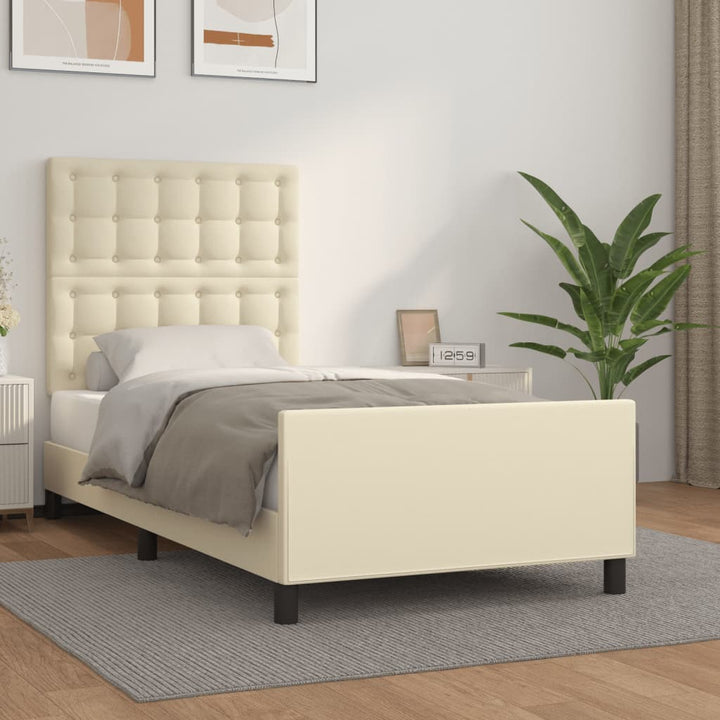 sengeramme med sengegavl 90x200 cm kunstlæder cremefarvet