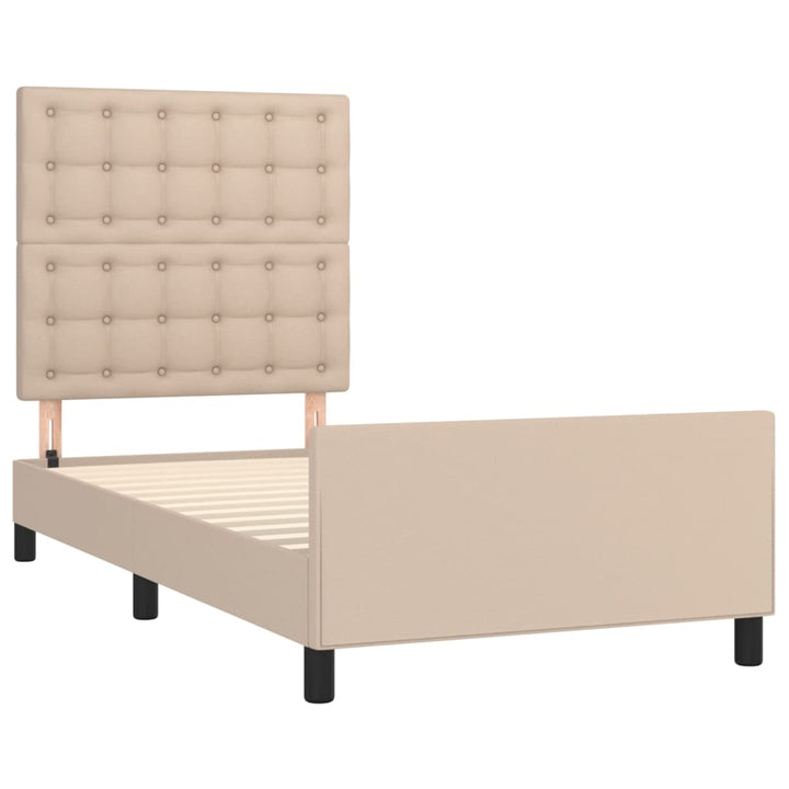 sengeramme med sengegavl 90x200 cm kunstlæder cappuccinofarvet