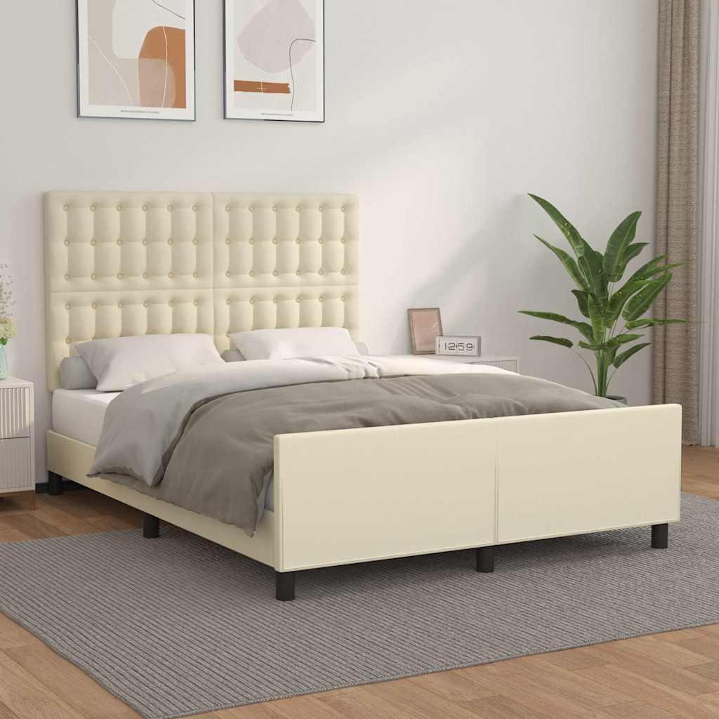 sengeramme med sengegavl 140x200 cm kunstlæder cremefarvet