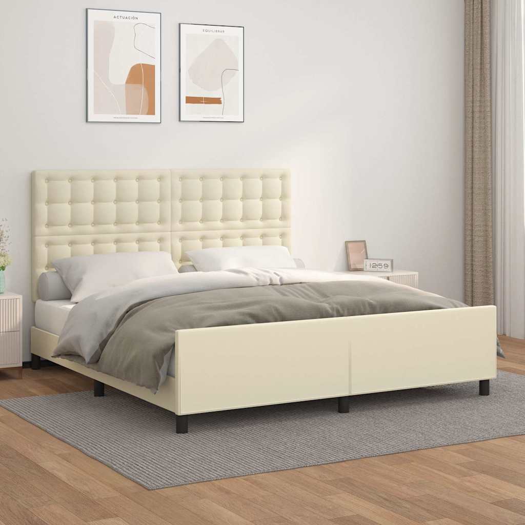 sengeramme med sengegavl 180x200 cm kunstlæder cremefarvet
