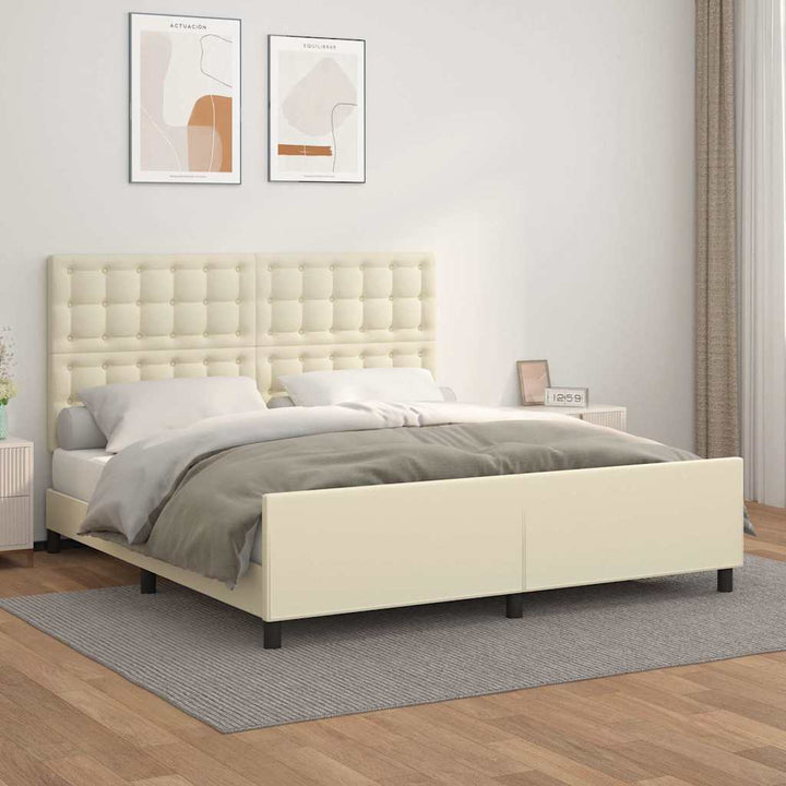 sengeramme med sengegavl 180x200 cm kunstlæder cremefarvet