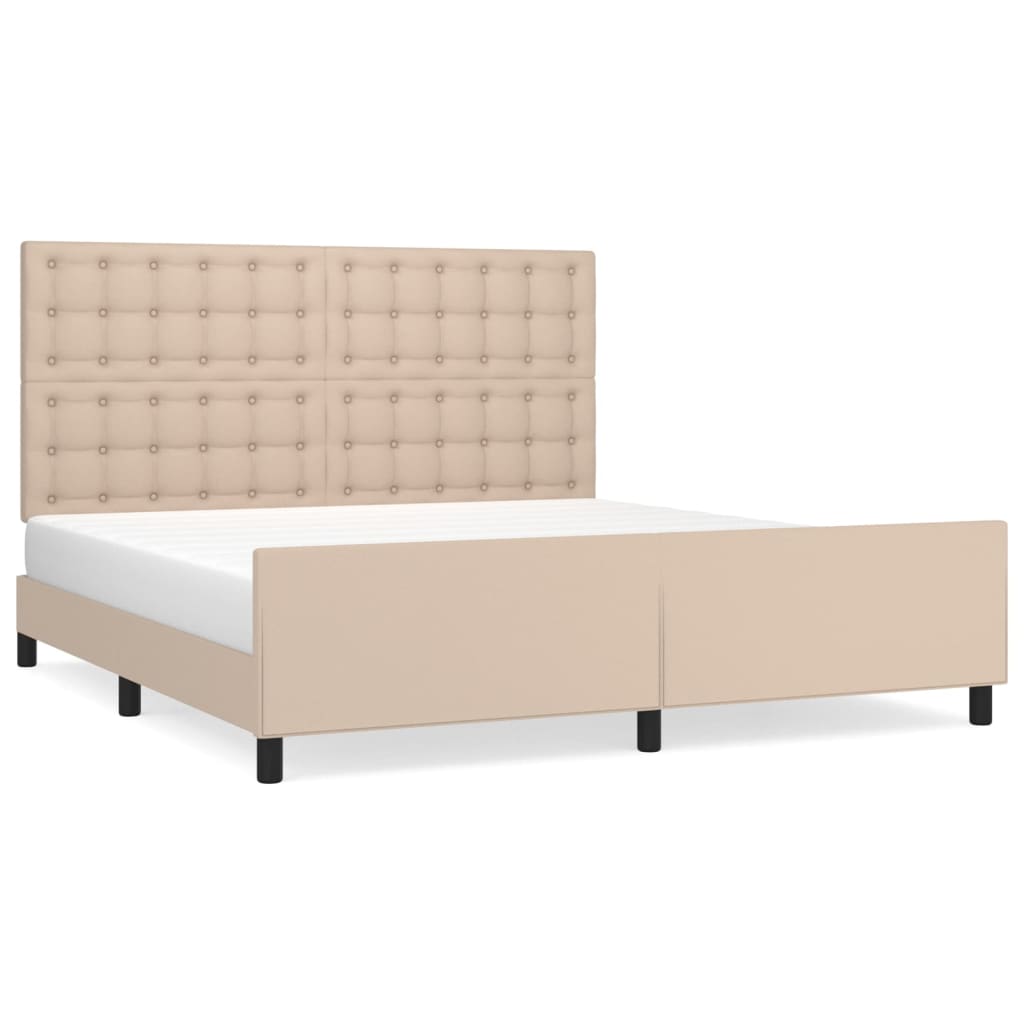 sengeramme med sengegavl 180x200 cm kunstlæder cappuccinofarvet